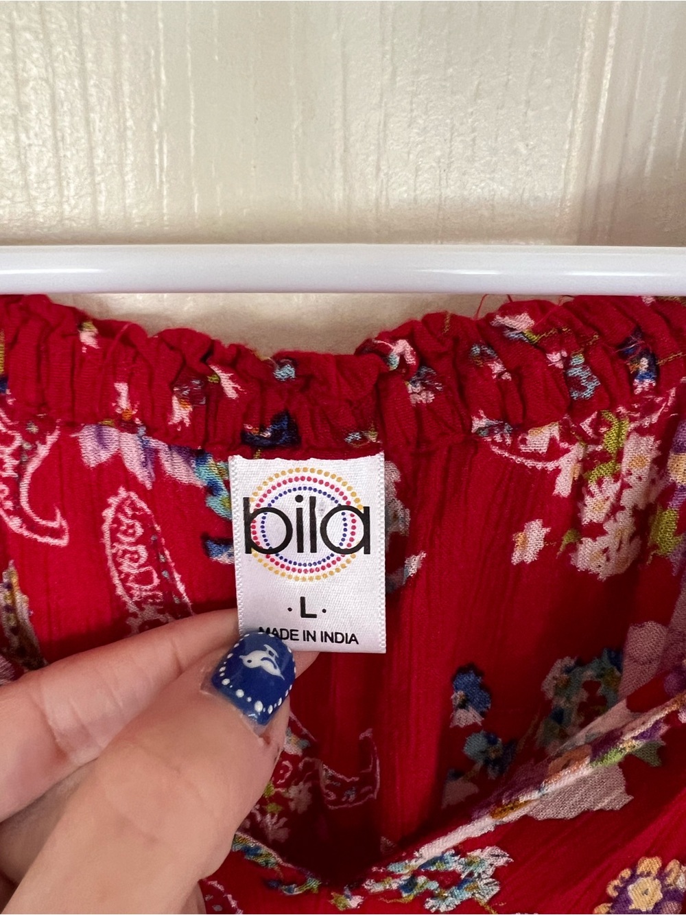 Bila Red Floral Paisley Smocked Waist Boho Maxi Dress L - Picture 3 of 14